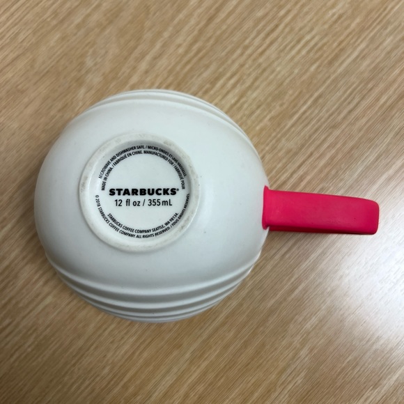 Starbucks white coffee mug with a pink handle - Picture 2 of 2